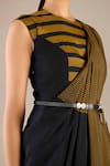 AMPM_Black Rose Silk Stripe Round Abha Detailed Pre-draped Saree Gown With Belt _Online_at_Aza_Fashions