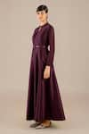 Shop_AMPM_Purple Chanderi 70 Faux Leather Jacket Gown Open Rumeha Abaya With Pant Set _at_Aza_Fashions