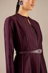 Buy_AMPM_Purple Chanderi 70 Faux Leather Jacket Gown Open Rumeha Abaya With Pant Set 