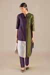 Buy_AMPM_Purple Chanderi 70 V Neck Gaia Color-block Kurta With Pant _at_Aza_Fashions