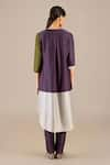 AMPM_Purple Chanderi 70 V Neck Gaia Color-block Kurta With Pant _Online_at_Aza_Fashions