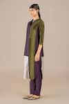 Shop_AMPM_Purple Chanderi 70 V Neck Gaia Color-block Kurta With Pant _at_Aza_Fashions