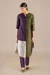 AMPM_Purple Chanderi 70 V Neck Gaia Color-block Kurta With Pant _at_Aza_Fashions