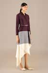 Buy_AMPM_Ivory Chanderi 70 Woven Stripe Lapel Collar Givah Asymmetric Jacket Skirt Set 