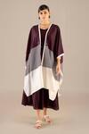 AMPM_Purple Chanderi 70 Woven Stripe Open Aalia Cape _Online_at_Aza_Fashions