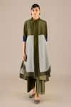 Buy_AMPM_Green Chanderi 70 Woven Stripe Cape Shirt Collar Iilana High-low Palazzo Set _at_Aza_Fashions