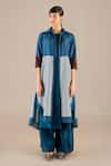 Buy_AMPM_Blue Chanderi 70 Woven Stripe Cape Shirt Collar Iilana High-low Palazzo Set _at_Aza_Fashions