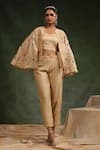 Buy_Charu Makkar_Beige Silk Chanderi Embroidered Sequin Sweetheart Bond Girl Jacket Pant Set _at_Aza_Fashions