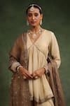 Shop_Charu Makkar_Beige Muslin Silk Embroidered Over The Taupe Gathered Peplum Kurta Gharara Set _at_Aza_Fashions