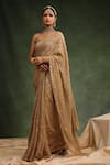 Buy_Charu Makkar_Beige Tissue Chanderi Nutmeg Work Saree With Unstitched Blouse Piece _Online_at_Aza_Fashions