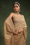 Shop_Charu Makkar_Beige Tissue Chanderi Nutmeg Work Saree With Unstitched Blouse Piece _at_Aza_Fashions