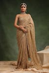 Buy_Charu Makkar_Beige Tissue Chanderi Nutmeg Work Saree With Unstitched Blouse Piece _at_Aza_Fashions