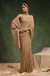 Charu Makkar_Beige Tissue Chanderi Nutmeg Work Saree With Unstitched Blouse Piece _Online_at_Aza_Fashions