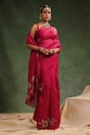 Shop_Charu Makkar_Wine Silk Organza Embroidered Sequin Cosmo Saree With Unstitched Blouse Piece _Online_at_Aza_Fashions