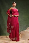 Charu Makkar_Wine Silk Organza Embroidered Sequin Cosmo Saree With Unstitched Blouse Piece _at_Aza_Fashions