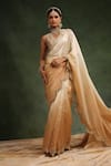 Buy_Charu Makkar_Beige Italian Silk Organza Honey Ombre Saree With Unstitched Blouse Piece _at_Aza_Fashions