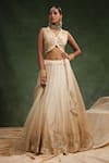 Buy_Charu Makkar_Beige Italian Silk Organza Embroidered Sequin Leaf Mull It Over Lehenga Set 