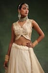 Shop_Charu Makkar_Beige Italian Silk Organza Embroidered Sequin Leaf Mull It Over Lehenga Set _at_Aza_Fashions