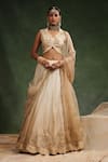 Buy_Charu Makkar_Beige Italian Silk Organza Embroidered Sequin Leaf Mull It Over Lehenga Set _at_Aza_Fashions