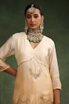 Buy_Charu Makkar_Beige Kurta And Pant Italian Silk Organza Embroidered Sequin Mehr Ombre Set _Online_at_Aza_Fashions