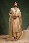 Shop_Charu Makkar_Beige Kurta And Pant Italian Silk Organza Embroidered Impulsive Cutout Work Set _Online_at_Aza_Fashions