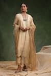 Buy_Charu Makkar_Beige Kurta And Pant Italian Silk Organza Embroidered Impulsive Cutout Work Set _at_Aza_Fashions