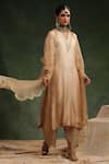 Buy_Charu Makkar_Beige Kurta And Pant Italian Silk Organza Embroidered Sequin V-neck Mocha Set 