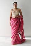 Shorshe Clothing_Pink Handwoven Chanderi Silk And Tissue Stripes Embroidery Sati & Saree _Online_at_Aza_Fashions