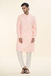 Buy_Rng Safawala_Pink Cotton, Silk Sequins Ikat Print Kurta And Pant Set _at_Aza_Fashions