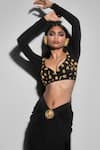 Buy_Masaba_Black Heavy Crepe Embellished Gold Plated Siren Blouse With Draped Skirt _Online_at_Aza_Fashions