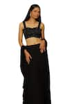 Buy_Pooja Kankariya_Black Silk Embellished Thread Sweetheart Neck Bustier Lehenga Set 