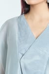 Shop_Amit Aggarwal_Grey Organza Striper Embossed Wavy V Neck Overlapped Pattern Kimono Top _Online_at_Aza_Fashions