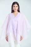 Buy_Amit Aggarwal_Purple Organza Striper Embossed Wavy V Neck Pattern Kimono Top _Online_at_Aza_Fashions