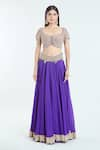 Anamika Khanna_Purple Organza Embroidered Dori Leaf Hand Blouse Lehenga Set _Online_at_Aza_Fashions