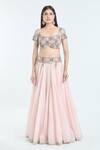 Buy_Anamika Khanna_Pink Embroidered Dori Scoop Blouse Lehenga Set _Online_at_Aza_Fashions