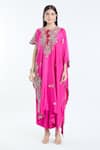 Anamika Khanna_Fuchsia Silk Embroidered Paisley Round Kaftan And Draped Skirt Set _Online_at_Aza_Fashions