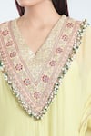 Shop_Anamika Khanna_Yellow Silk Embellished Floral Kaftan V Neck Embroidered Yoke _Online_at_Aza_Fashions