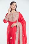 Shop_Anamika Khanna_Red Embroidered Sequins Round Tassel Straight Kurta Set _Online_at_Aza_Fashions