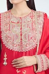 Anamika Khanna_Red Embroidered Sequins Round Tassel Straight Kurta Set _at_Aza_Fashions