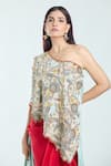 Buy_Anamika Khanna_Blue Embellished Beads One Shoulder Tunic And Skirt Set _Online_at_Aza_Fashions