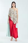 Buy_Anamika Khanna_Blue Embellished Beads One Shoulder Tunic And Skirt Set 