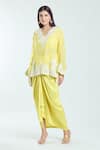 Anamika Khanna_Yellow Embroidered Floral Cutwork V Tunic And Draped Skirt Set _Online_at_Aza_Fashions