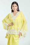 Buy_Anamika Khanna_Yellow Embroidered Floral Cutwork V Tunic And Draped Skirt Set _Online_at_Aza_Fashions