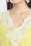 Shop_Anamika Khanna_Yellow Embroidered Floral Cutwork V Tunic And Draped Skirt Set _Online_at_Aza_Fashions