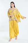 Buy_Anamika Khanna_Yellow Embroidered Floral Cutwork V Boxy Tunic Skirt Set _Online_at_Aza_Fashions