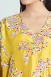 Shop_Anamika Khanna_Yellow Embroidered Floral Cutwork V Boxy Tunic Skirt Set _Online_at_Aza_Fashions