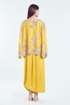 Shop_Anamika Khanna_Yellow Embroidered Floral Cutwork V Boxy Tunic Skirt Set _at_Aza_Fashions