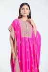 Shop_Anamika Khanna_Fuchsia Silk Embroidered Floral Round Kaftan And Draped Skirt Set _Online_at_Aza_Fashions