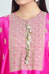 Anamika Khanna_Fuchsia Silk Embroidered Floral Round Kaftan And Draped Skirt Set _at_Aza_Fashions