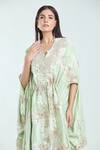 Buy_Anamika Khanna_Green Embroidered Jaal Work V Neck Resham Kaftan And Skirt Set _Online_at_Aza_Fashions